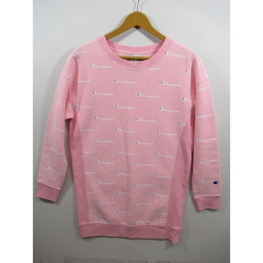 NEW Champion Reverse Weave Tunic Sweatshirt Women Small Pink Logo Sweater Dress